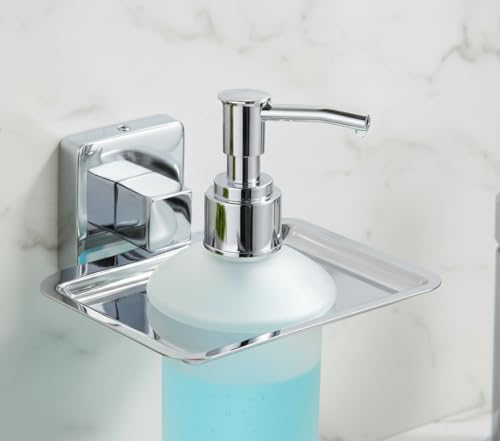 Image of Premium Wall-Mounted Stainless Steel Liquid Soap Dispenser with Frosted Glass Bottle & Heavy-Duty Steel Holder | Rust-Proof Bathroom Soap Dispenser for Home, Wash Basin & Kitchen