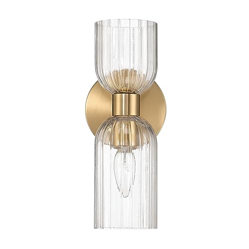 Image of Josephine - Mid-Century Modern Metal and Clear Ribbed Glass Wall Light, Brushed Gold