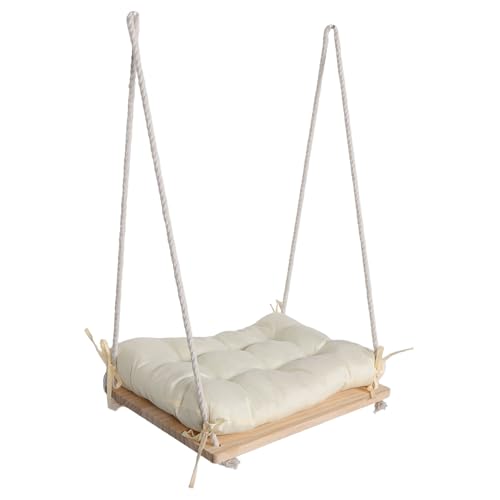 YARNOW Holz Haustier Hängematte mit Saugnäpfen Verstellbare Höhe Gewebe Material für Katzen im Schlafzimmer oder Freien bis 30 Lb Tragfähigkeit