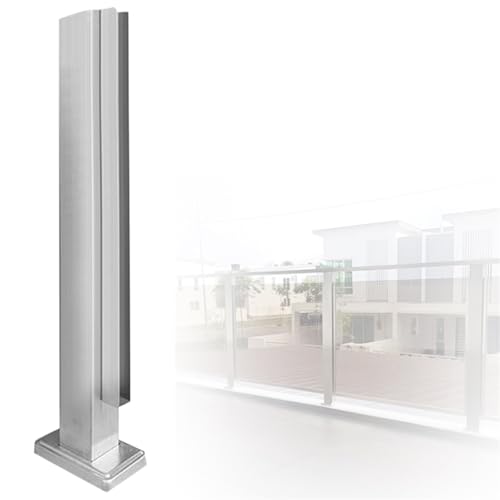 Heavy Duty Stainless Steel Balustrade Post, No-Punch Glass Railing Column for Stairs with Slots &amp; Base, 24 32 36 40 48 in High Vitreous Railing Post(B-Edge,Height 28in/70cm)