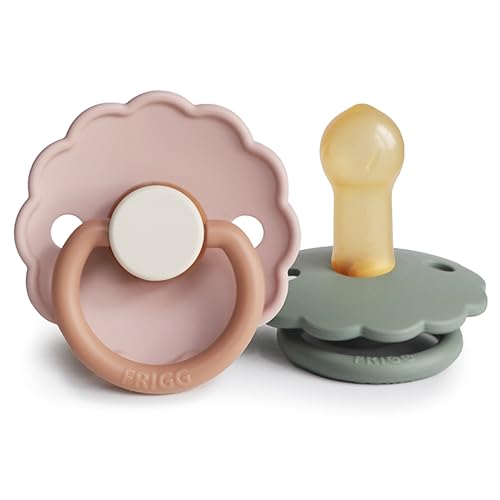 Image of FRIGG Daisy Natural Rubber Baby Pacifier | Made in Denmark | BPA-Free (Biscuit/Lily Pad, 6-18 Months) 2-Pack