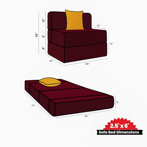 Image of CELLBELL Comfy Sofa Cum Bed 2.5x6 Feet | Foldable Dual Use Couch Bed with Soft Cushions & Sturdy Frame | Space Saving Modern Design for Living Room, Bedroom & Guest Use (Maroon)