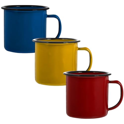 SOLUSTRE Tazas de Esmalte Vintage 3 Piezas Multicolor (rojo, Amarillo, Azul) 6 Cm Asa para Hogar, Viaje y Exteriores, Prácticas Tazas Esmaltadas para Café y Desayuno