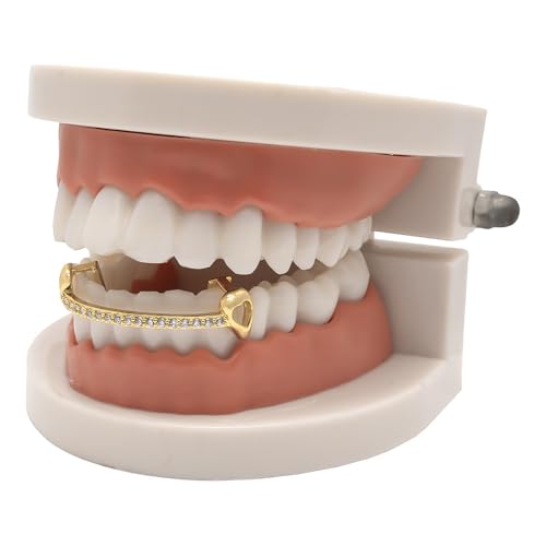 18K Gold Plated Grillz Open Face Bottom Mouth Teeth Grills Hip Hop Iced Out Diamond Grills for Your Teeth Grillz for Men and Women Rapper Costume2