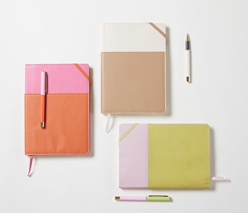 Image of DesignWorks Ink Pocket Journal - Small Vegan Leather Notebook for Writing, Note Taking & Journaling - Wrap-Around Pocket, 192 Lined Pages, 6 inch x 8.5 inch - Pink & Chili