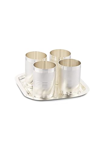 Image of Silverglow Harmony Tray Glass Set | Silver Plated Glass Set of 4 with Tray | Juice, Water, Beverages Serving Set | Tableware Set | Perfect Diwali, Office, Wedding Return Gift Item