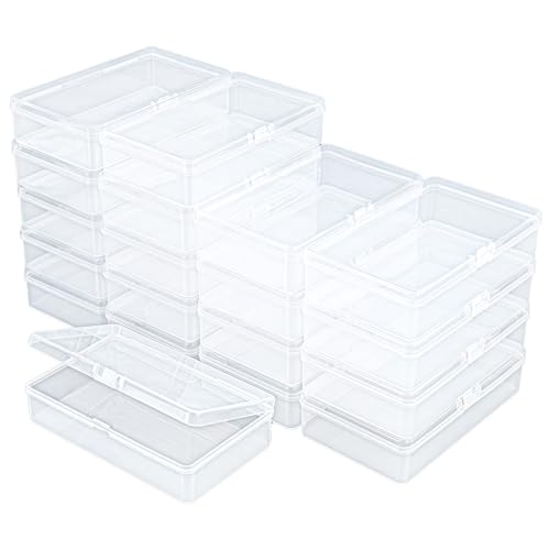 Image of 19 Pack Rectangular Clear Plastic Storage Containers | Hinged Lid, For Beads and Small Craft Items, 5.7 x 3.35 x 1.38 inch