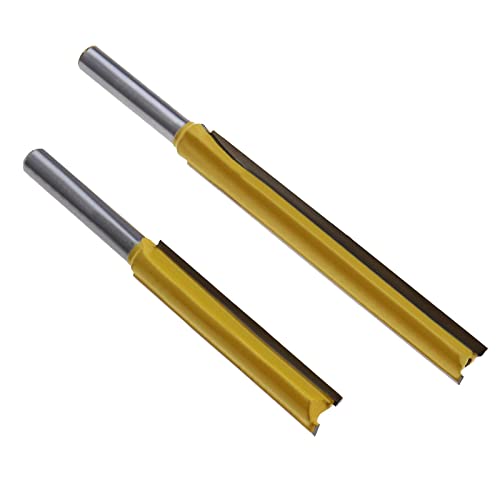Sing F Ltd BO|049,BO-EMM049 2Pcs 1/4'' Shank Extra Long Straight Router Bits Double Flute Straight Grooving Bits Trimming Cutter Woodworking Milling Tools cover