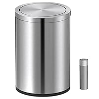 Mbillion Mülleimer mit Deckel, kleiner Mülleimer, niedlicher Metall-Mülleimer für die Arbeitsplatte, Edelstahl, 9 l, Mülleimer für Büro, Wohnzimmer, Schlafzimmer, Silberfarben