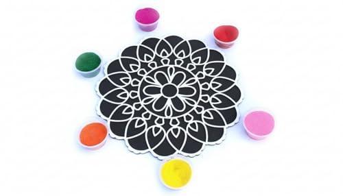 StepsToDo Reusable Portable Rangoli Template Mat. Readymade Rangoli Stencil Craft. Wooden Base. Just Fill with Rangoli or Petals. Traditional Design with Modern Day Ease of Use (Design P) (11.5 Inch)