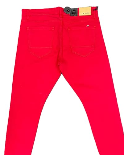 Mens Ross Skinny Tapered Fit No Rips Red Jeans (JR91521)4