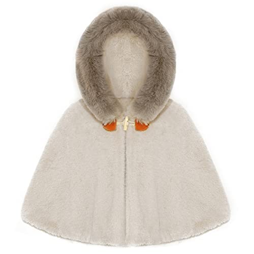 YEAHDOR Baby Toddler Girls Faux Fur Cloak Capes Hooded Poncho Winter Warm Fleece Carseat Snowsuit Khaki 12-18 Months