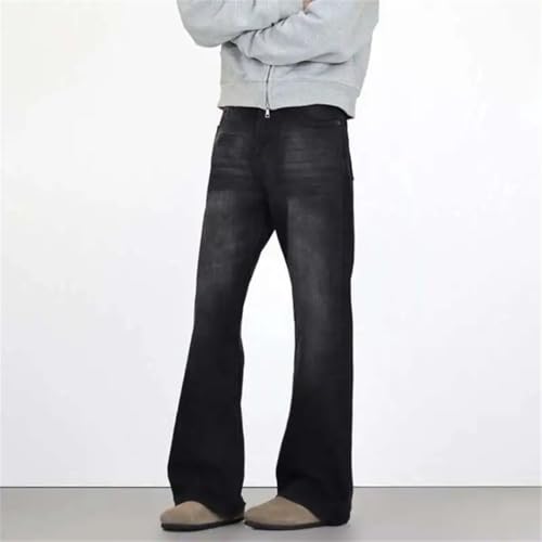 Men's Jeans Washing Solid Color Slim Boot-Cut Trousers Straight Leg Denim Pants4