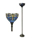 ティファニースタイルのトンボフロアランプ ヴィンテージステンドグラススタンドランプ 手作りトーチエール フロア読書照明器具 リビングルーム 寝室用