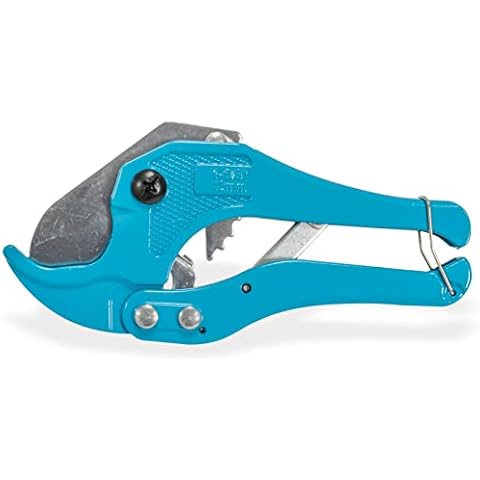 Adept Underfloor Heating PVC Pipe Cutter Ratchet with Safety Lock System - Heavy Duty Plastic Vinyl Tube Hose Hand Cutter Plumbing Tool, Suitable for Pipe Diameter of 20mm - Blue Cover