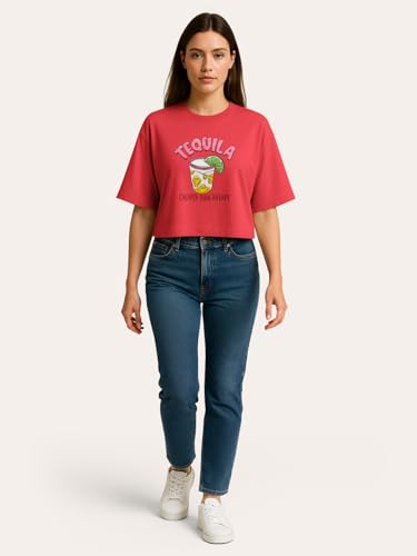 Image of HELLCAT Beige Printed Loose Fit Crew-Neck Crop T-Shirt for Women