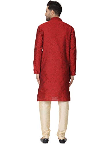 Image of Amazon Brand - Anarva Men's Jacquard Silk Embroidered Kurta Pyjama Set Paisley Thread Work Festive Party Dress