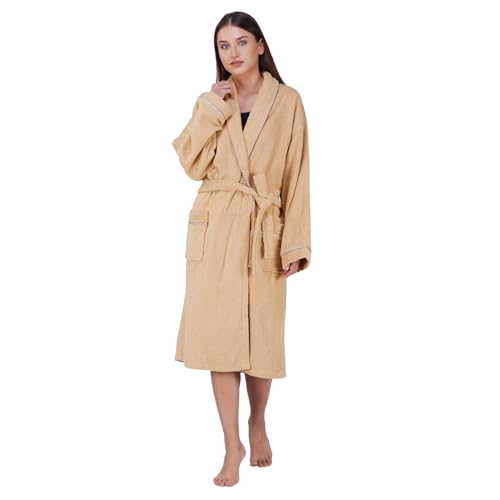 Image of Rangoli Sunshine 100% Cotton Bathrobes For Women, 500 GSM Free Size Bath Robe With Rope,Ultra-soft, Lightweight & Highly Absorbent Luxurious Bath Gown /Bath Robe