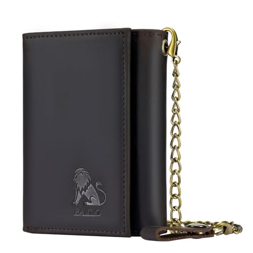 BAIGIO Men Wallet with Chain Genuine Leather Wallet for Men RFID Blocking Trifold Wallet Father's Gift