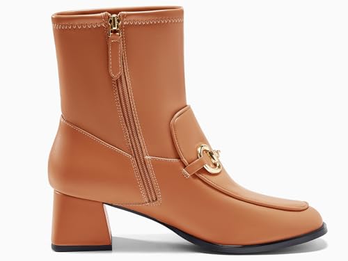 Womens Square Toe Ankle Boots Chunky Low Heel Metal Chain Side Zipper Dress Fall Booties Shoes4