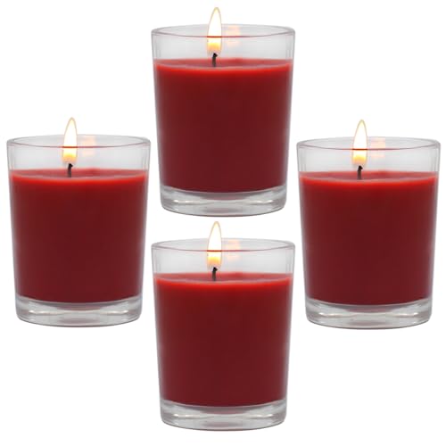 Image of 4 Packs Unscented Red Burgundy Colored Votive Candles in Glass, 2 Inch Natural Soy Wax Scentless Candles for Christmas Wedding Party Home Holiday Relaxation Spa, 12-15 Hour Burning Time
