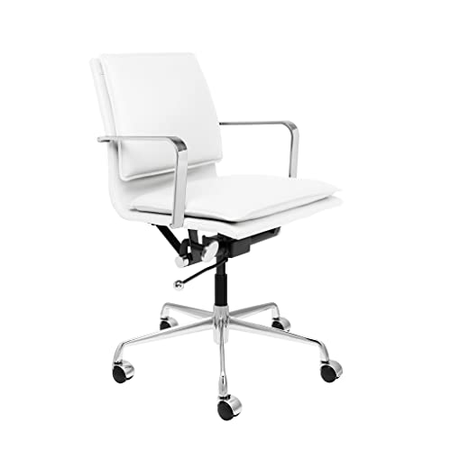Laura Davidson Furniture Lexi Ii Padded Modern Chair For Office With Cushion Availability, Aluminum Arms, Made Of Faux Leather, White #TOP4
