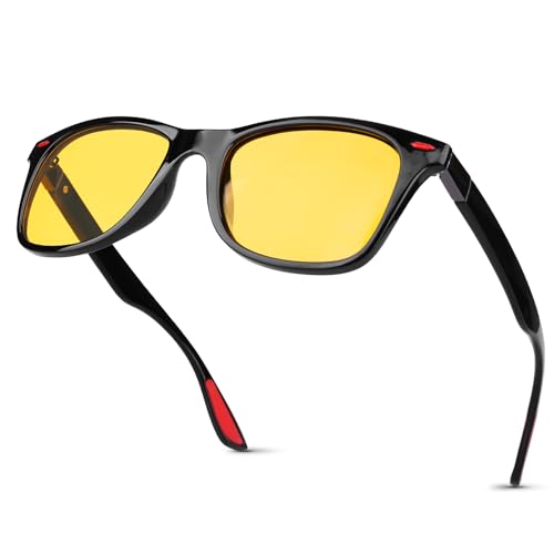 Classic Square Night Vision Glasses for Men Women, Anti Glare HD Polarized Sunglasses Driving Fishing Golf UV400 Protection