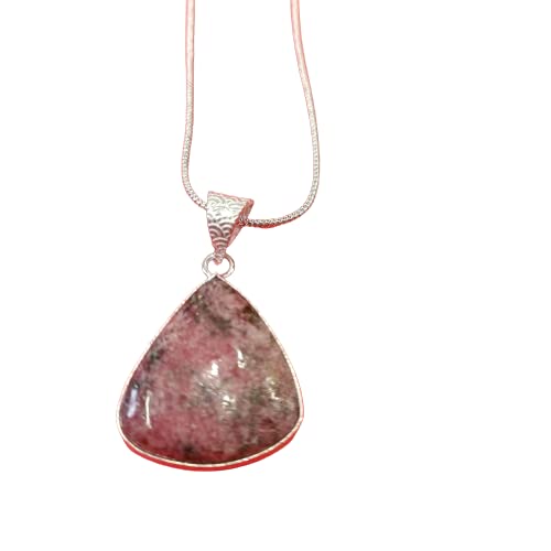 925 Sterling Silver Natural Trillion Rhodonite Gemstone Pendant With Chain Jewelry