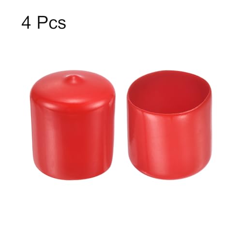Image of uxcell 4pcs Rubber End Caps 1 1 /4 inch(32mm) ID Vinyl Round End Cap Cover Screw Thread Protectors Red, 30mm Height