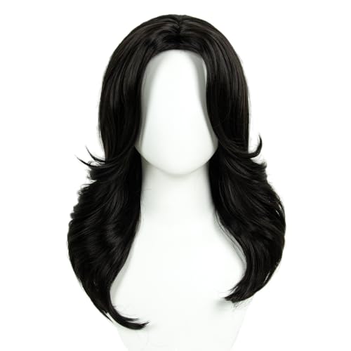 Image of 70s Brown Highlight Disco Wig Farrah Fawcett Wigs for Women Lady Natural Synthetic Full Wigs Vintage Cosplay Costume Hair Wig (Natural black)