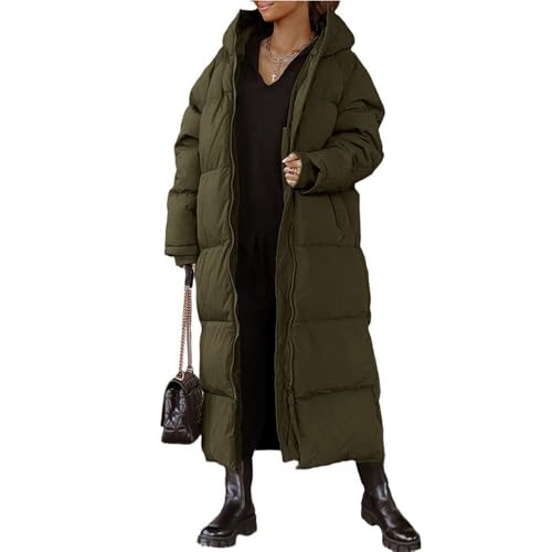 Godoboo Damen Daunenjacke Lang Pufferjacke Verdickter Kapuzenmantel Damen Winterjacke Casual Wintermantel Vegan mit Reißverschluss Mode