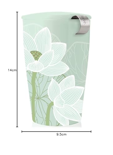 Tea Forte Lotus Ceramic Tea Infuser Cup with Infuser Basket and Lid, Steeps 12 Ounces