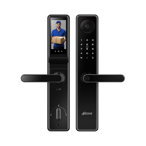 Image of Ozone Smart Door Lock with WiFi & HD Camera | Fingerprint, App, Password & RFID Access | 4-Way Unlock | Fits 35-110 mm Wooden & Metal Doors | Black