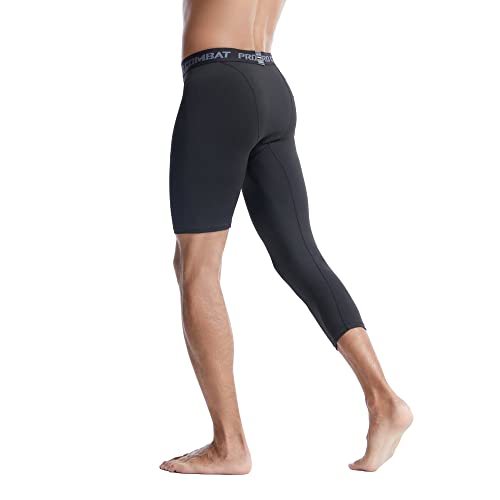 The New Men's Basketball Single Leg Tight Sports Pants 3/4 One Leg Compression Pants Athletic Base Layer Underwear (Medium, Black-1) #TOP3