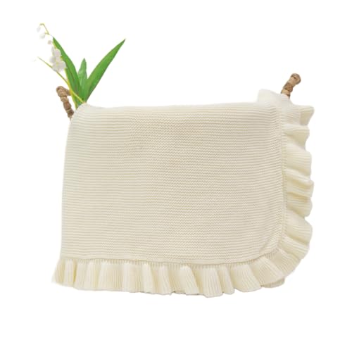 Image of Grewear Cotton Baby Blanket with Ruffle Edge Soft Breathable Newborn Blanket for Boys & Girls, Lightweight Knit Throw for Crib, Stroller & Nursery Multiple Colors Available Beige 28x36
