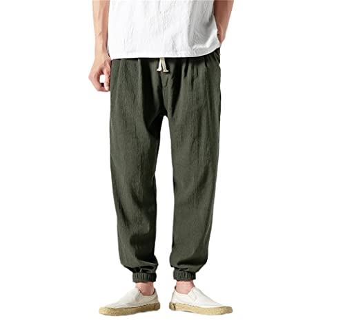 Sarouel de style chinois en coton lin homme grande taille 4XL vert