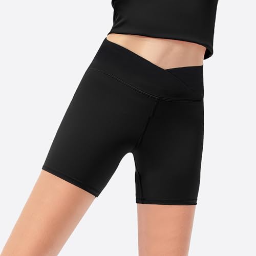 ZukoCert Girls Athletic Shorts Slim Tummy Control, V Cross Waist Biker Leggings, Perfect for Volleyball, Dance, Gymnastics4