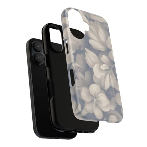 Coque iPhone 16 motif floral bleu beige rigide mate antichoc et anti-trace