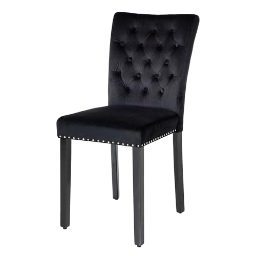 Riess Ambiente Chesterfield Stuhl Castle - schwarz - Samt Gummibaumholz Ziernieten Knopfheftung Esszimmerstuhl Modern Barock Esstischstuhl