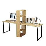 SogesPower 2-Person Computer Desk with Bookcase Shelf, 88.2" Double Computer Desk for 2 Writing Desk