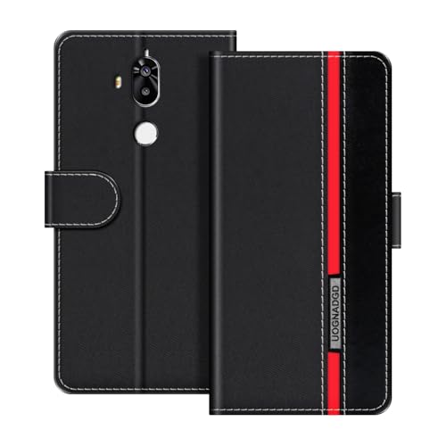 UOGNADGD Lederhülle Kompatibel mit TP-Link Neffos X9 Klappbares Portemonnaie-Hülle mit Magnetverschluss Ständer & Kartenfächern stoßfestem Schutz (Schwarz)