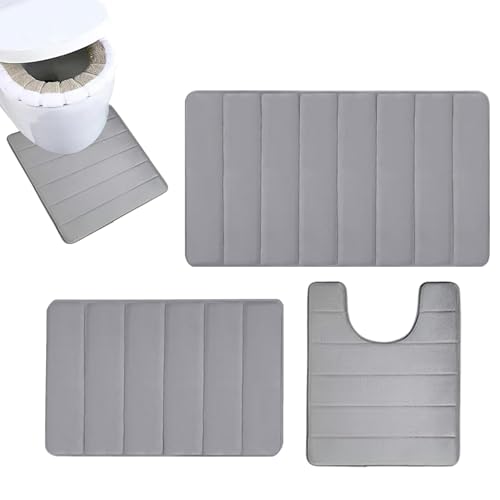 Missmisq Lot De 3 Tapis De Bain, Tapis De Salle De Bain Ensembles, Tapis De Toilette Doux Et Absorbant, Tapis Toilette WC Antidérapant Lavable en Machine,...