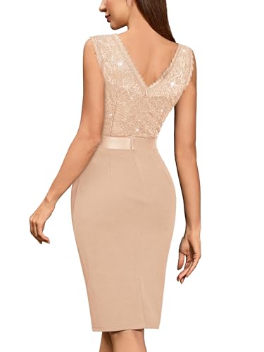 Miusol Women's Retro Scoop Neck Sequin Floral Lace Cocktail Ruffle Slim Fit Mini Dress2