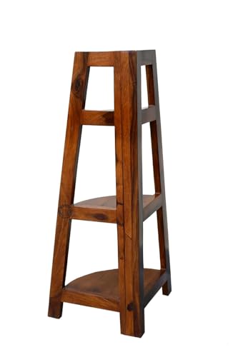 Image of Shyam Art & CRAFTSolid Sheesham Wood Corner Bookshelf | Wooden Ladder Style Corner Shelf for Living Room Office | Decorative Book Cabinet Storage Rack for Home Decor | Bookcase Stand (3-Tier)