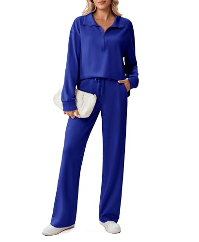 Image of PINSPARK 2 Piece Sets for Women 1 /2 Zip Sweatsuit Loose Fit Sweatshirt Straight Leg Pants 2026 Matching Outfit Fall Tracksuit