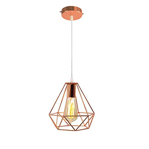 PETITES ECREVISSES Moderne Lustre Suspension Forme Diamant, Lampe de Plafond Abat-Jour Luminaire Métal Style industrielle Décor ,Or Rose