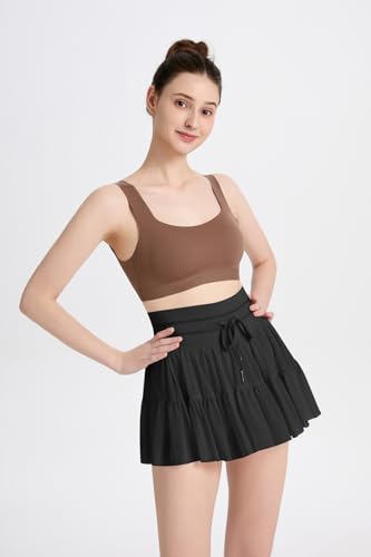 Women's Mini Pleated Skirt High Waisted Ruffle Tennis Skirts Sports Skater Running Skorts with Shorts Pockets3