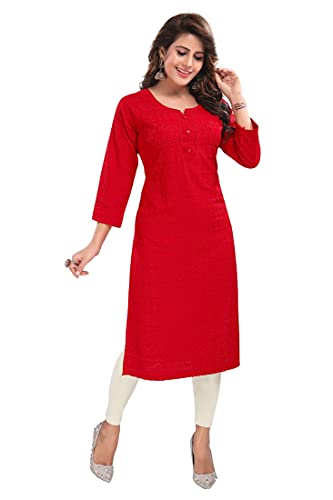 Image of DARIKA Women's Cotton Chikankari Straight Kurti Multiple Color in from Small to Plus Size.
