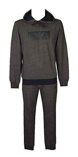 Emporio Armani Complet Costume de Sport Homme Loungewear Article 111921 0A566 Hooded Sweater + Trousers, 06749 Grigio Melange Scuro - Dark Grey Melange, S