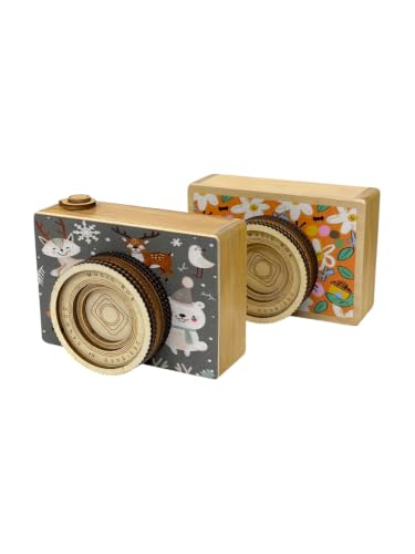Image of AUGEN Exclusive Music Box Musical 360 rotatable Carousel Children's Wooden Men and Women Birthday Creative Christmas Valentine's Day Gift Home Decoration (Camera E)